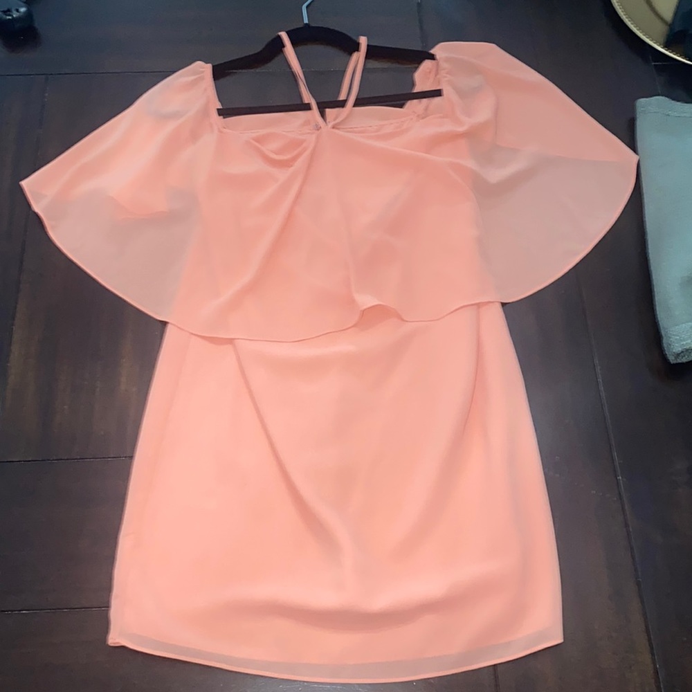 Salmon off the shoulder dress